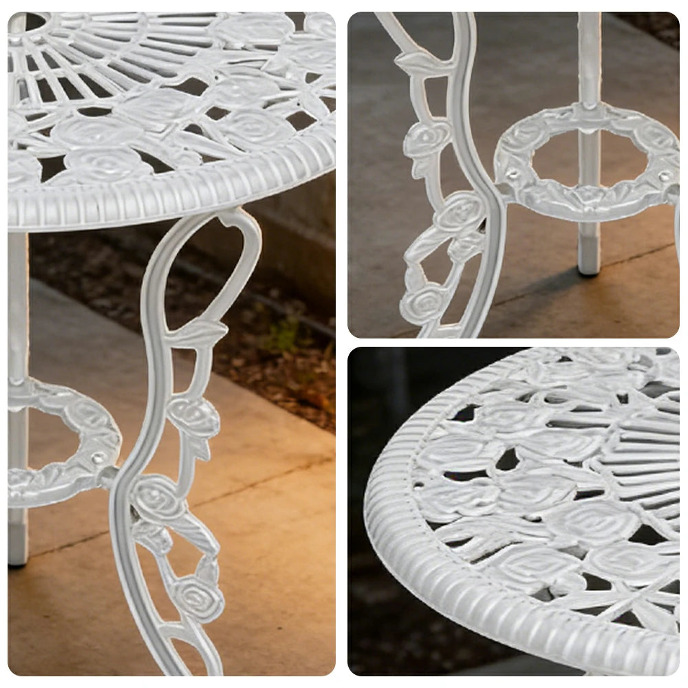 SOLARA 60cm Outdoor Dining Table - Weather-Resistant Cast Aluminium Frame, Heavy-Duty Patio Garden Balcony Table - White