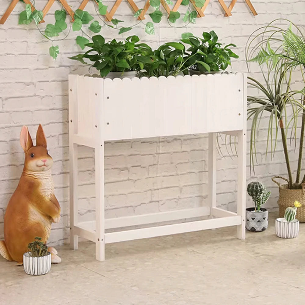 SOLARA 66/106cm Planter Box Dual-Layer Storage Solid Wood Frame Reinforced Structure Water-Based Coating Indoor Outdoor Use - White