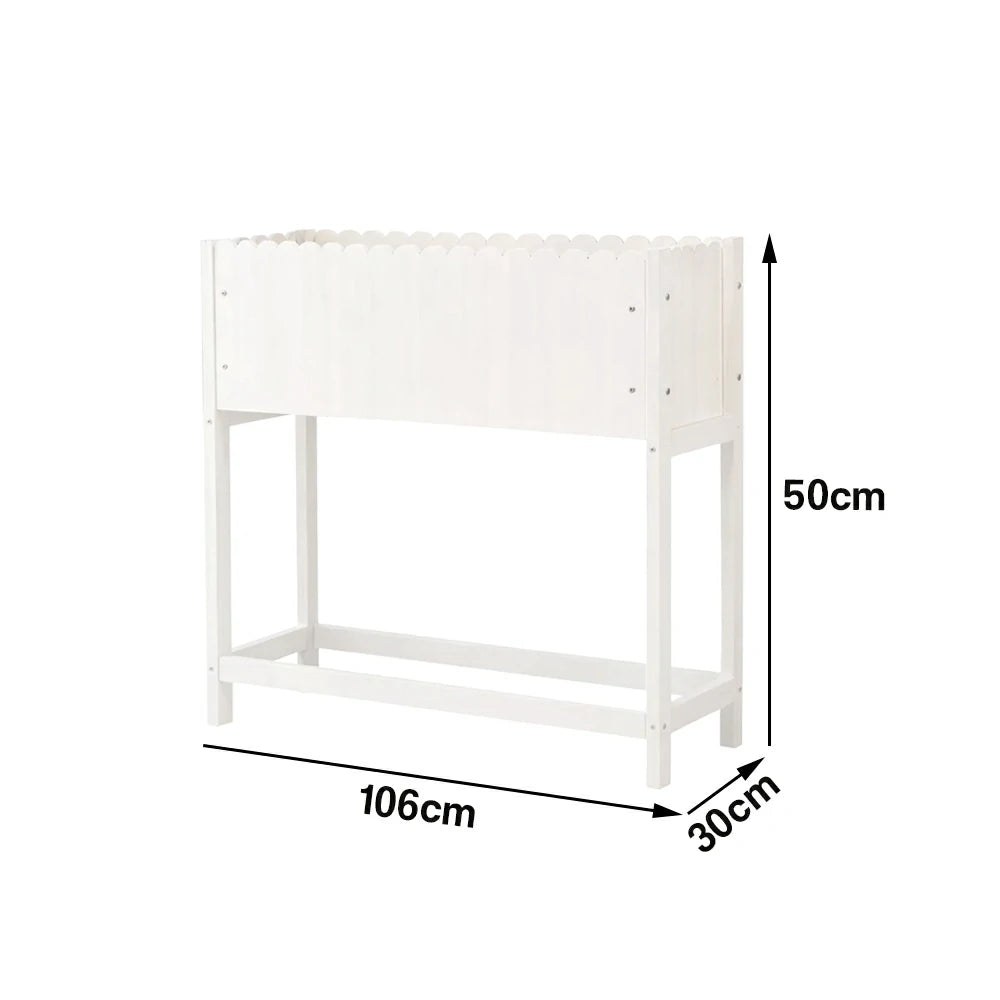 SOLARA 66/106cm Planter Box Dual-Layer Storage Solid Wood Frame Reinforced Structure Water-Based Coating Indoor Outdoor Use - White