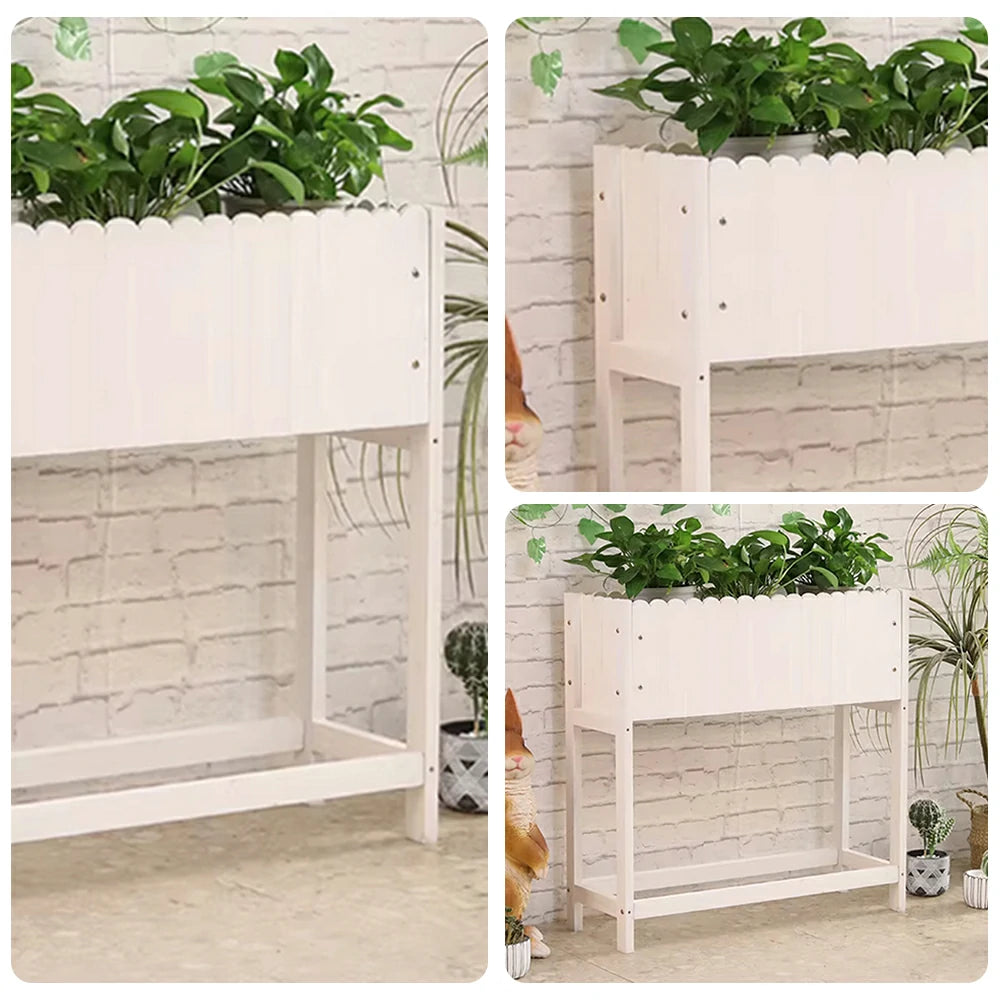 SOLARA 66/106cm Planter Box Dual-Layer Storage Solid Wood Frame Reinforced Structure Water-Based Coating Indoor Outdoor Use - White