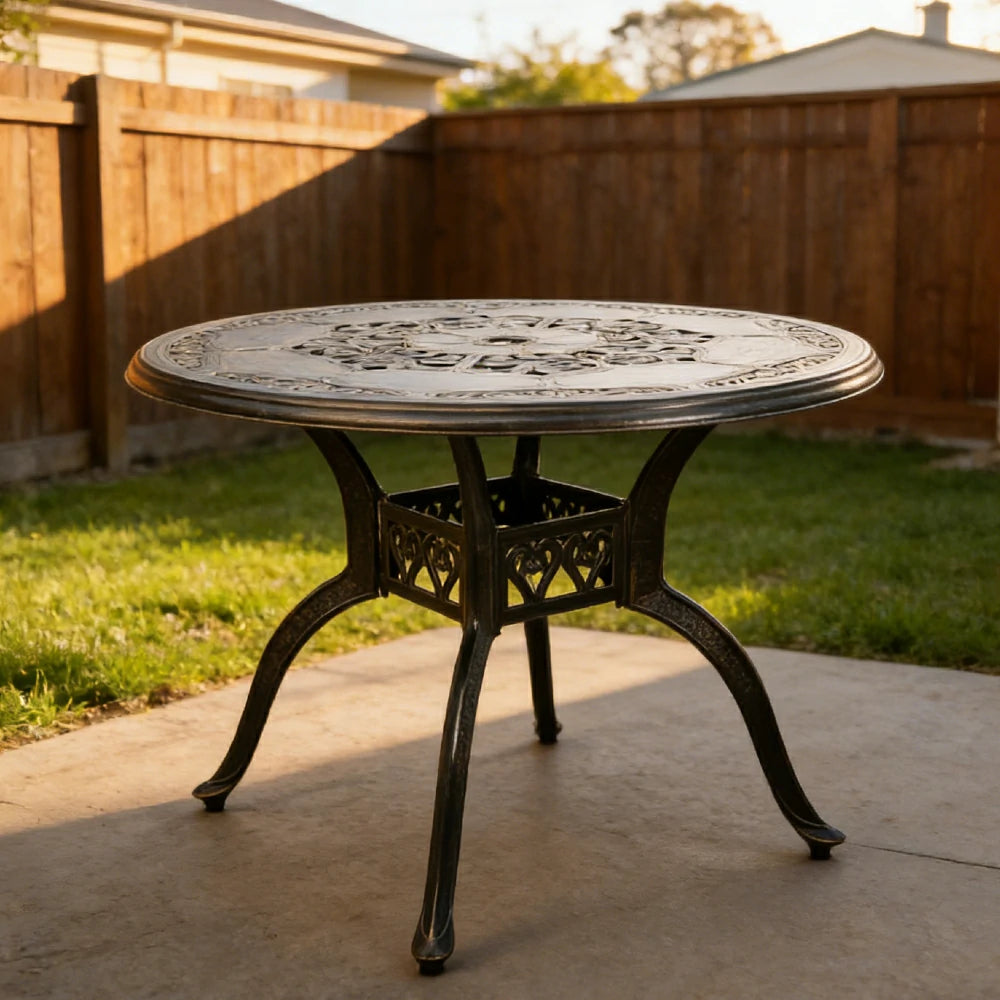 SOLARA 100cm Outdoor Dining Table - Weather-Resistant Cast Aluminium Frame, Heavy-Duty Patio Garden Balcony Table - Black