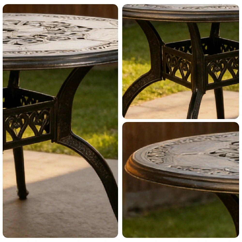 SOLARA 100cm Outdoor Dining Table - Weather-Resistant Cast Aluminium Frame, Heavy-Duty Patio Garden Balcony Table - Black