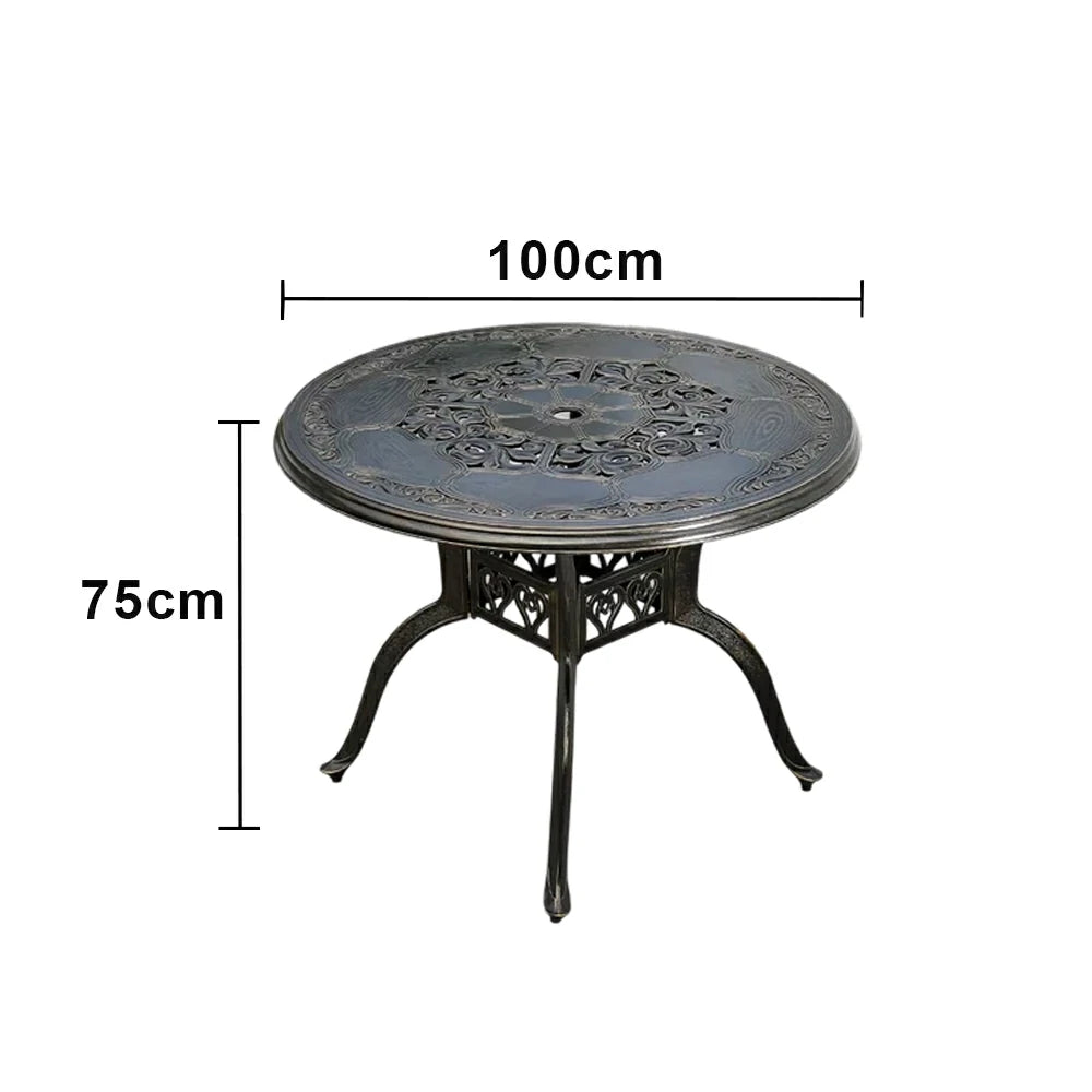 SOLARA 100cm Outdoor Dining Table - Weather-Resistant Cast Aluminium Frame, Heavy-Duty Patio Garden Balcony Table - Black