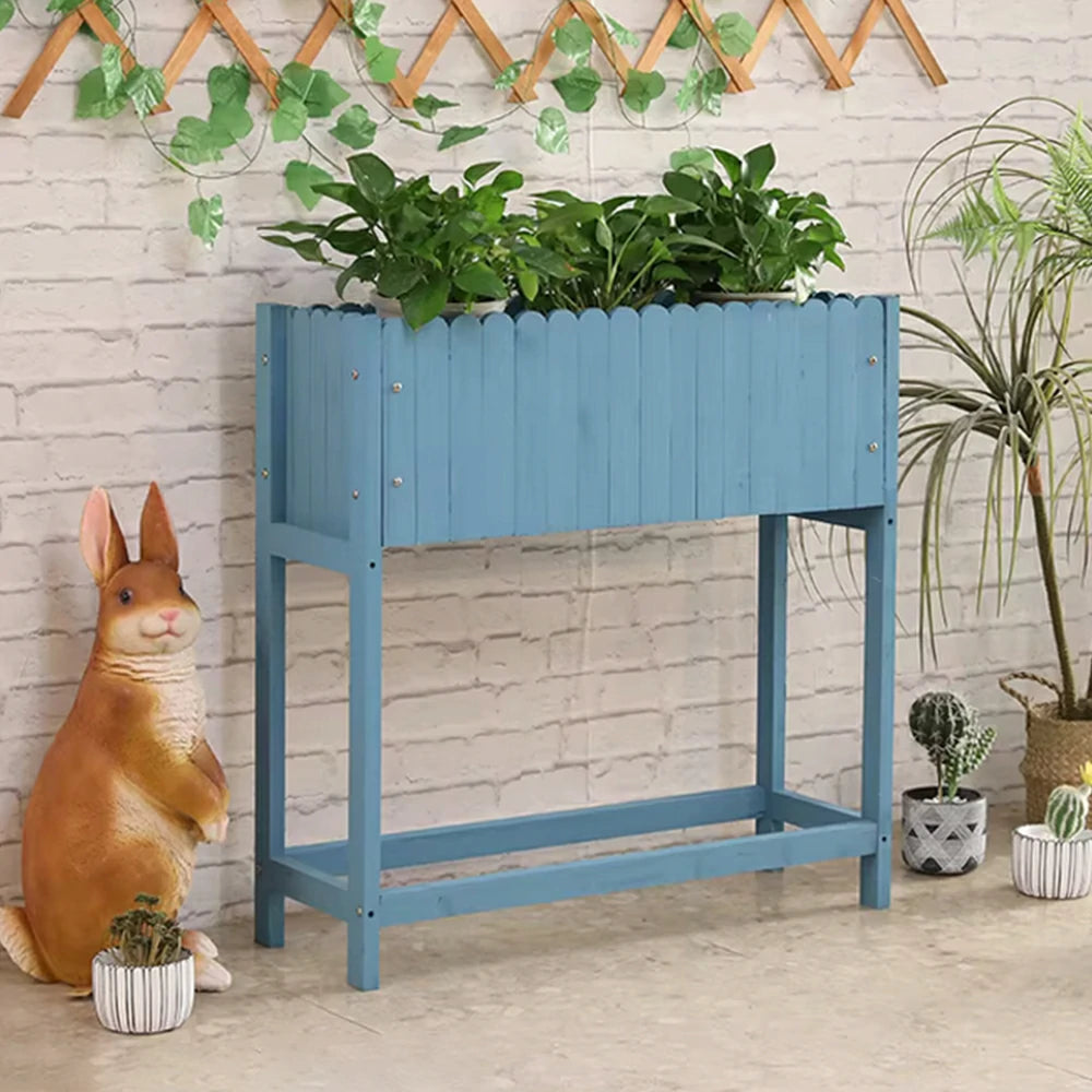SOLARA 66/106cm Planter Box Dual-Layer Storage Solid Wood Frame Reinforced Structure Water-Based Coating Indoor Outdoor Use - Blue
