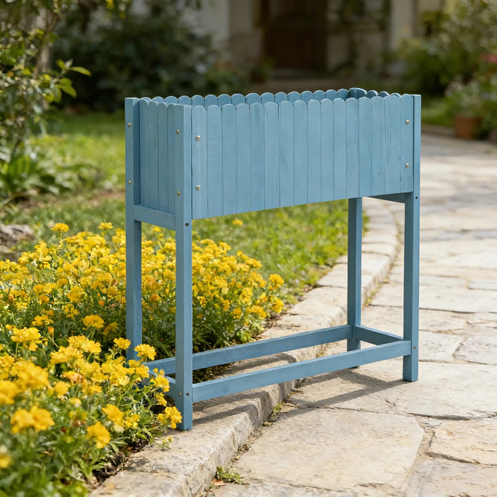 SOLARA 66/106cm Planter Box Dual-Layer Storage Solid Wood Frame Reinforced Structure Water-Based Coating Indoor Outdoor Use - Blue