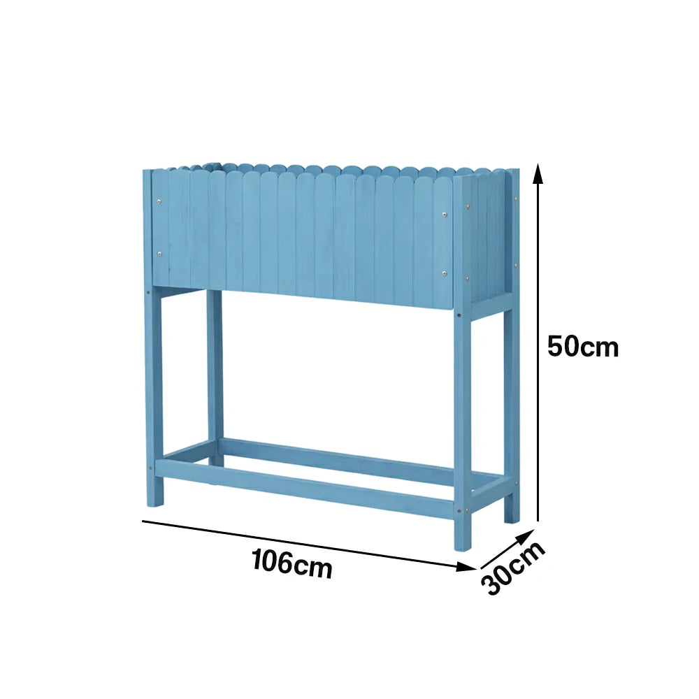 SOLARA 66/106cm Planter Box Dual-Layer Storage Solid Wood Frame Reinforced Structure Water-Based Coating Indoor Outdoor Use - Blue