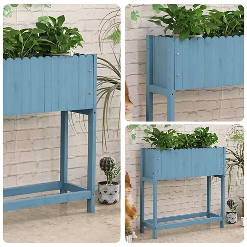 SOLARA 66/106cm Planter Box Dual-Layer Storage Solid Wood Frame Reinforced Structure Water-Based Coating Indoor Outdoor Use - Blue
