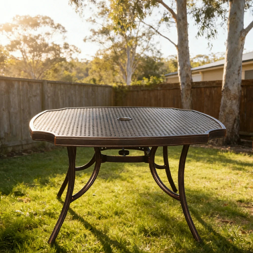 SOLARA 90cm Outdoor Dining Table - Weather-Resistant Cast Aluminium Frame, Heavy-Duty Patio Garden Balcony Table - Black