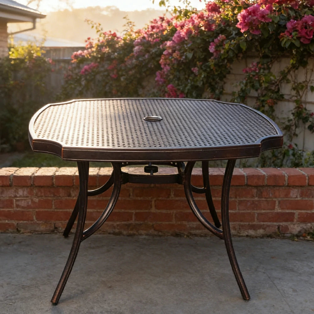 SOLARA 90cm Outdoor Dining Table - Weather-Resistant Cast Aluminium Frame, Heavy-Duty Patio Garden Balcony Table - Black