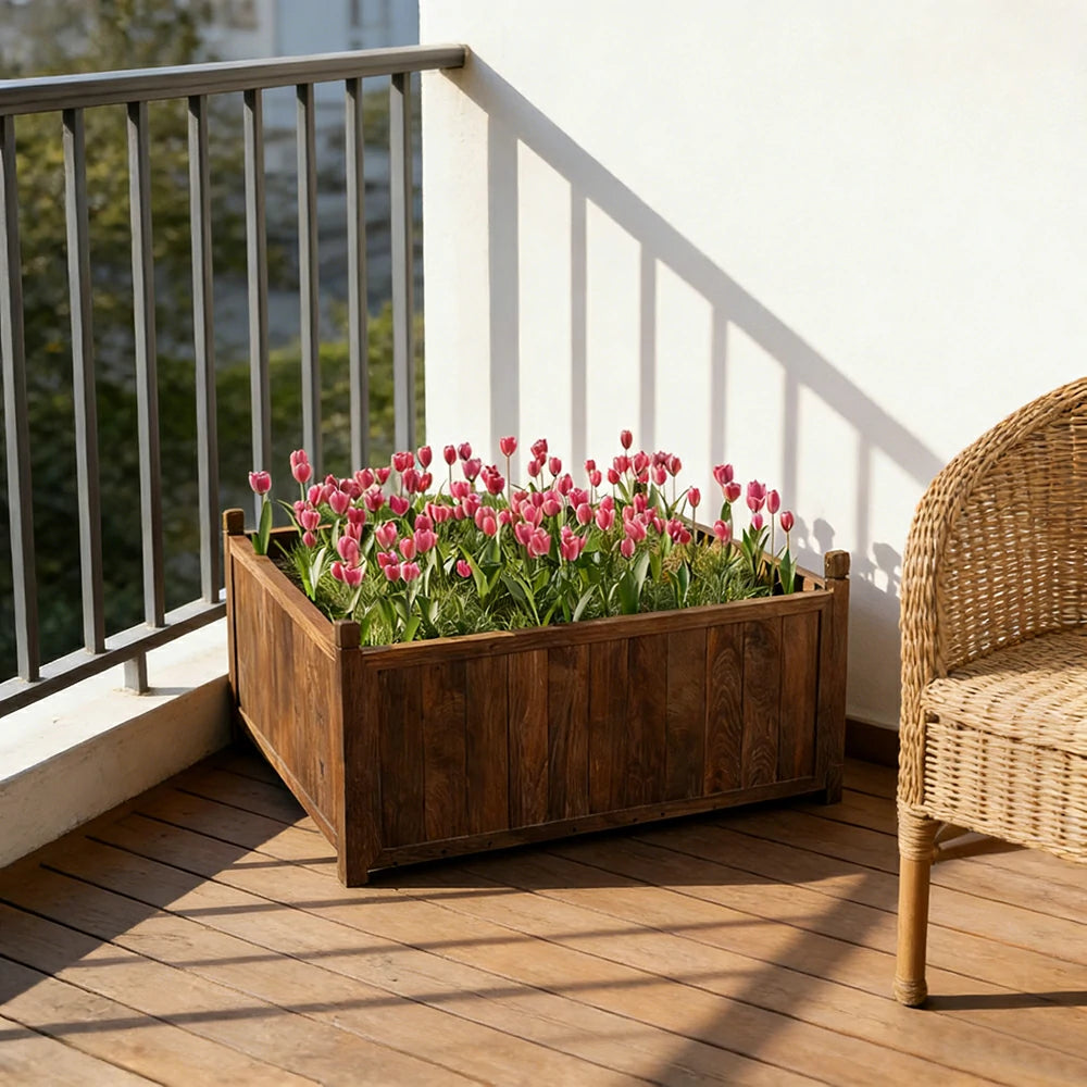 SOLARA 60/100cm Raised Planter Box Reinforced Frame Thickened Posts Heavy-Duty Outdoor Garden Bed - Brown