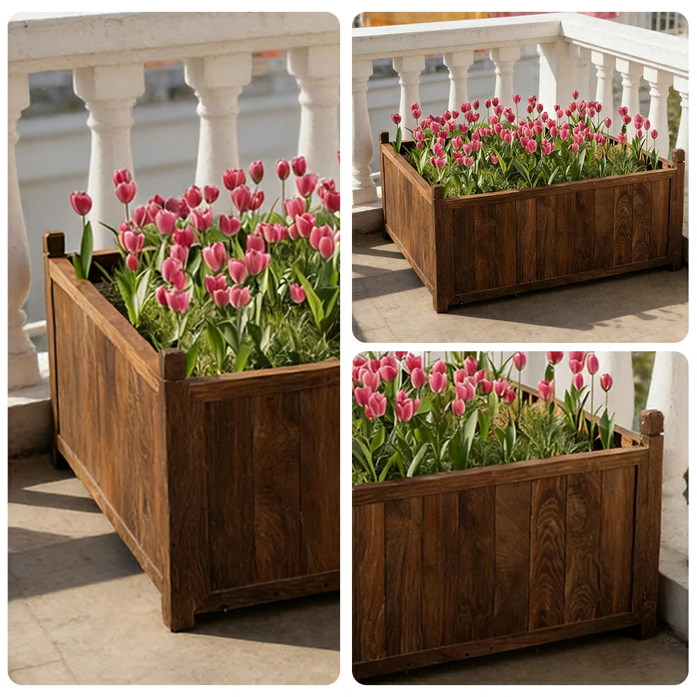 SOLARA 60/100cm Raised Planter Box Reinforced Frame Thickened Posts Heavy-Duty Outdoor Garden Bed - Brown