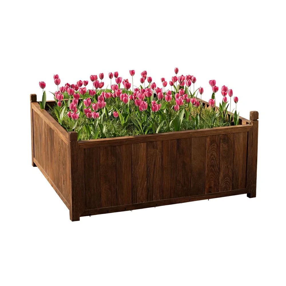 SOLARA 60/100cm Raised Planter Box Reinforced Frame Thickened Posts Heavy-Duty Outdoor Garden Bed - Brown