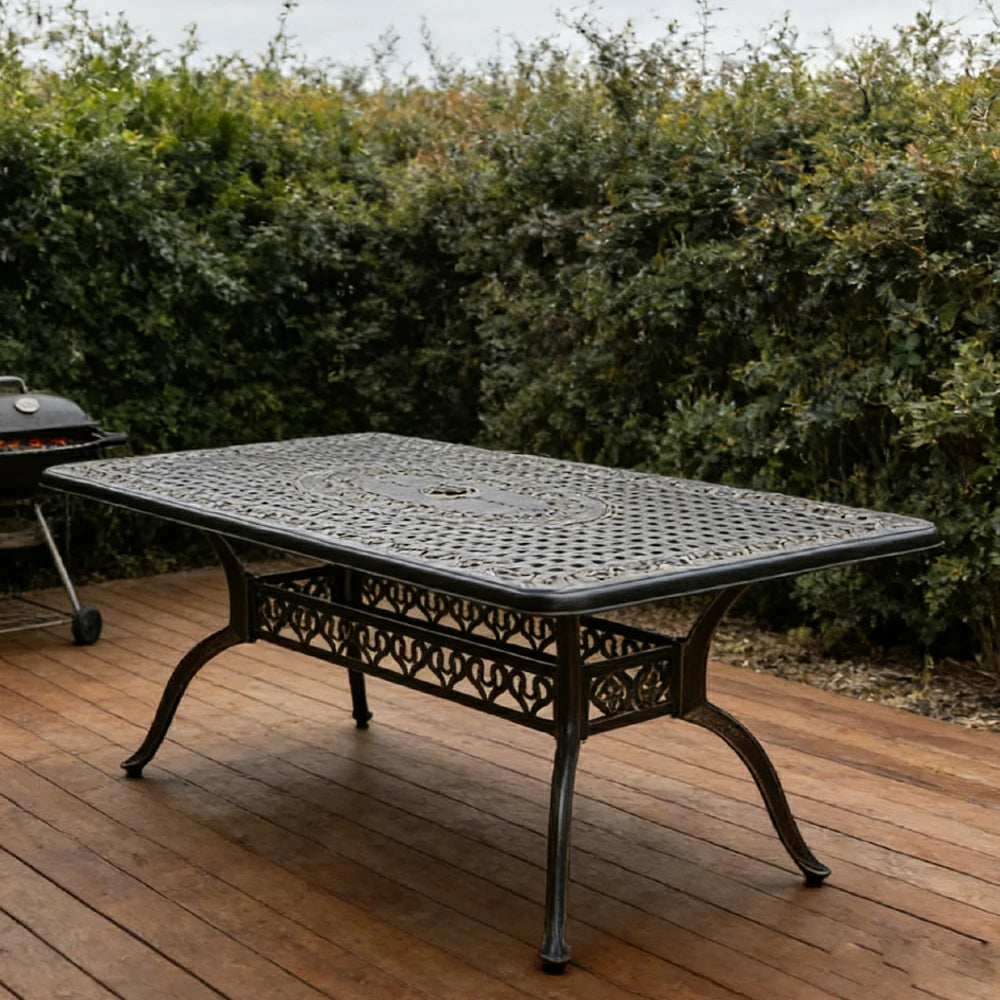 SOLARA 150cm Outdoor Dining Table - Weather-Resistant Cast Aluminium Frame, Heavy-Duty Patio Garden Balcony Table - Black