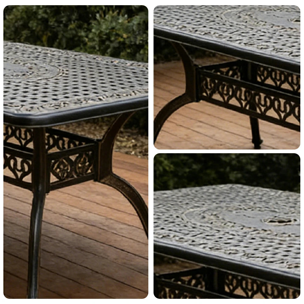 SOLARA 150cm Outdoor Dining Table - Weather-Resistant Cast Aluminium Frame, Heavy-Duty Patio Garden Balcony Table - Black