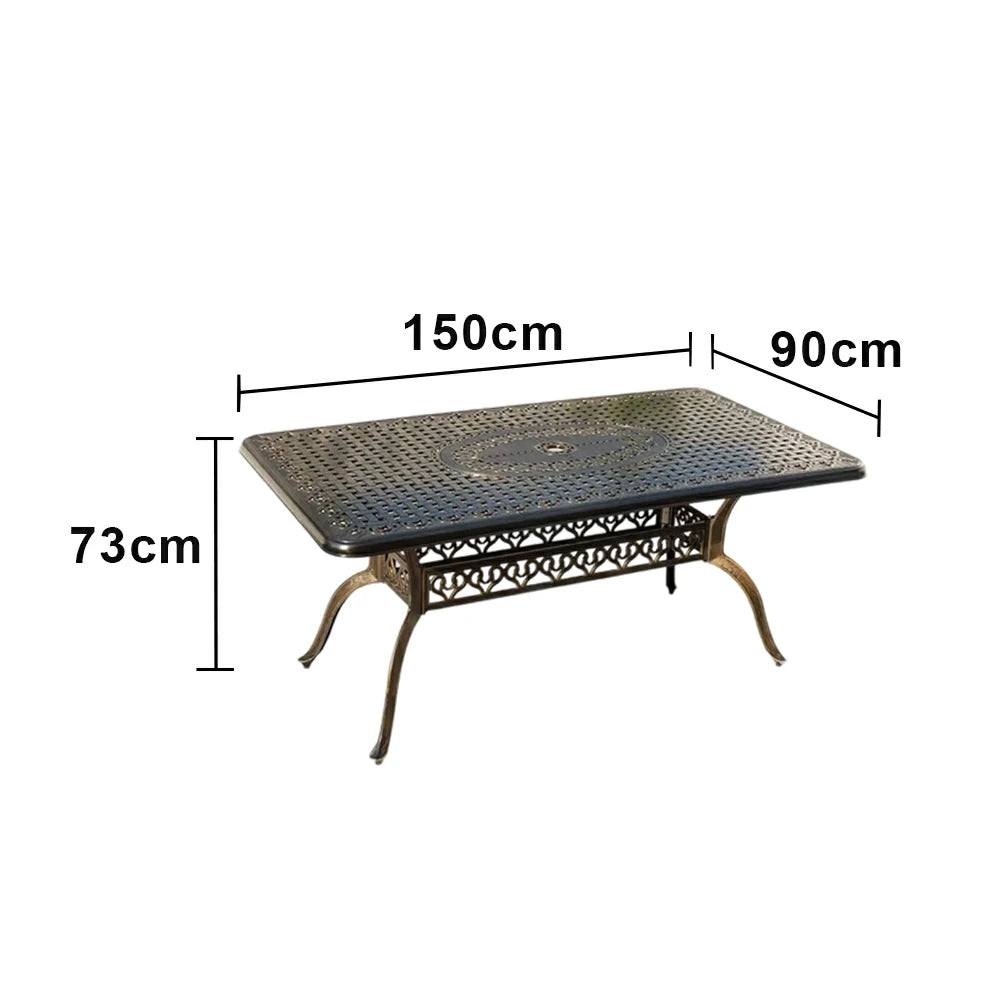 SOLARA 150cm Outdoor Dining Table - Weather-Resistant Cast Aluminium Frame, Heavy-Duty Patio Garden Balcony Table - Black