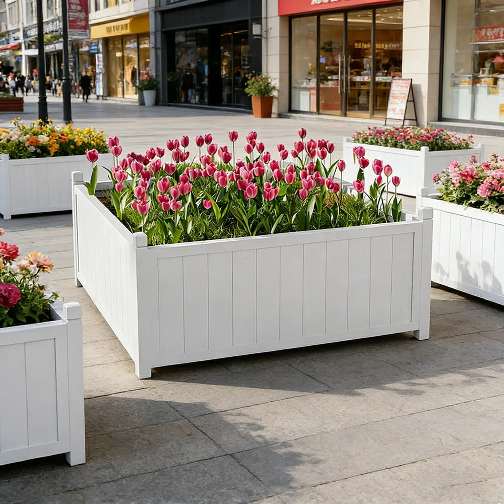 SOLARA 60/100cm Raised Planter Box Reinforced Frame Thickened Posts Heavy-Duty Outdoor Garden Bed - White