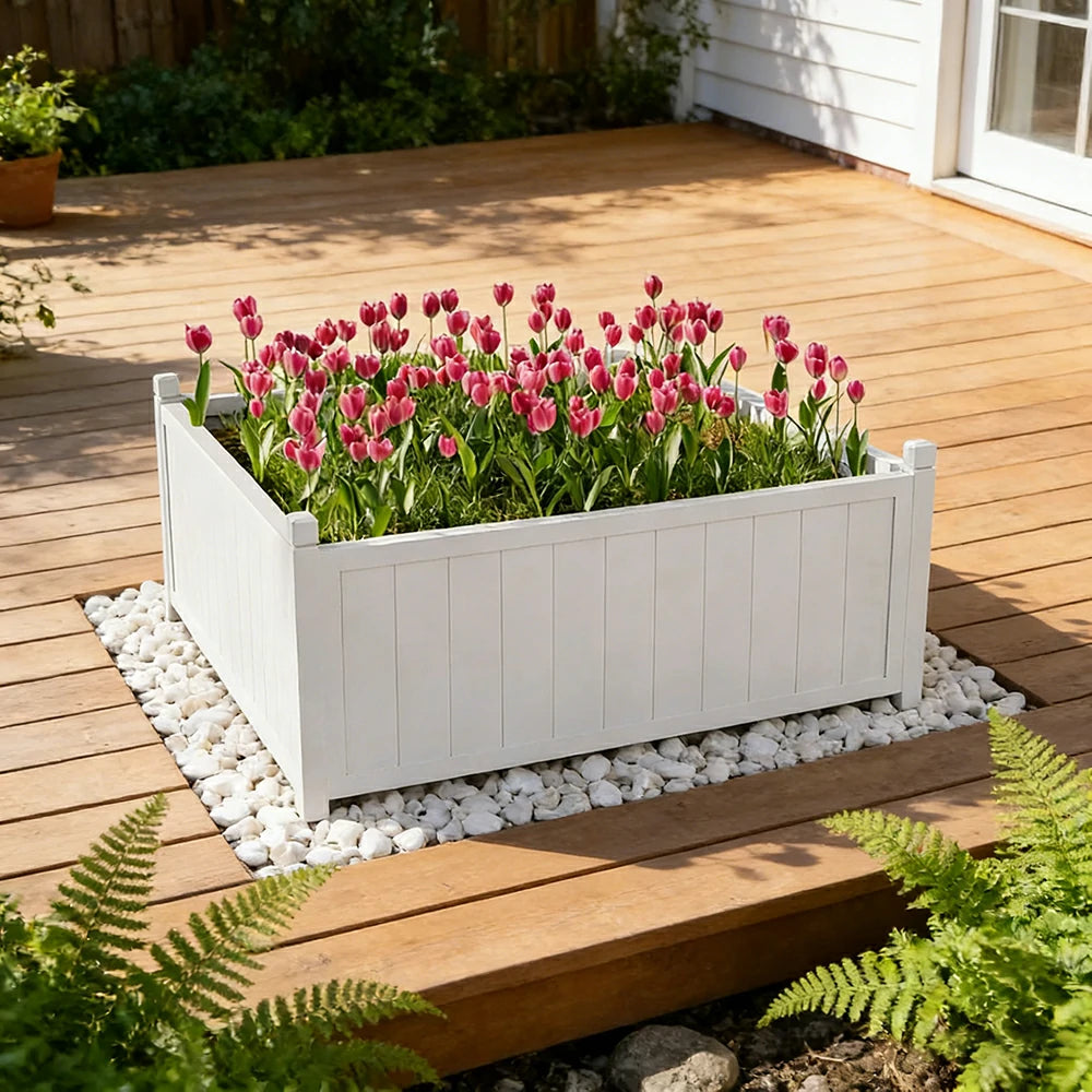 SOLARA 60/100cm Raised Planter Box Reinforced Frame Thickened Posts Heavy-Duty Outdoor Garden Bed - White