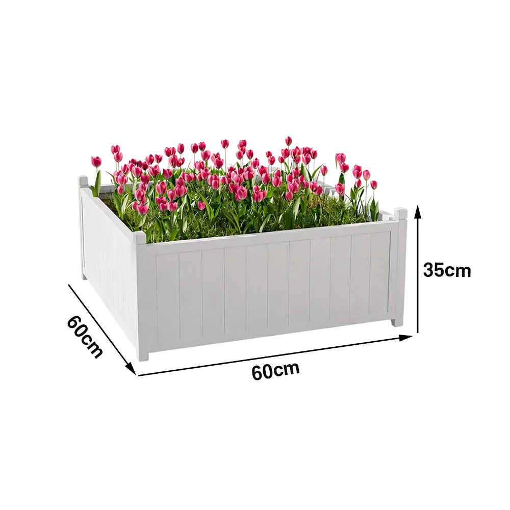 SOLARA 60/100cm Raised Planter Box Reinforced Frame Thickened Posts Heavy-Duty Outdoor Garden Bed - White