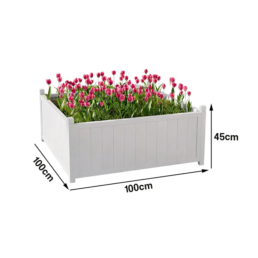 SOLARA 60/100cm Raised Planter Box Reinforced Frame Thickened Posts Heavy-Duty Outdoor Garden Bed - White