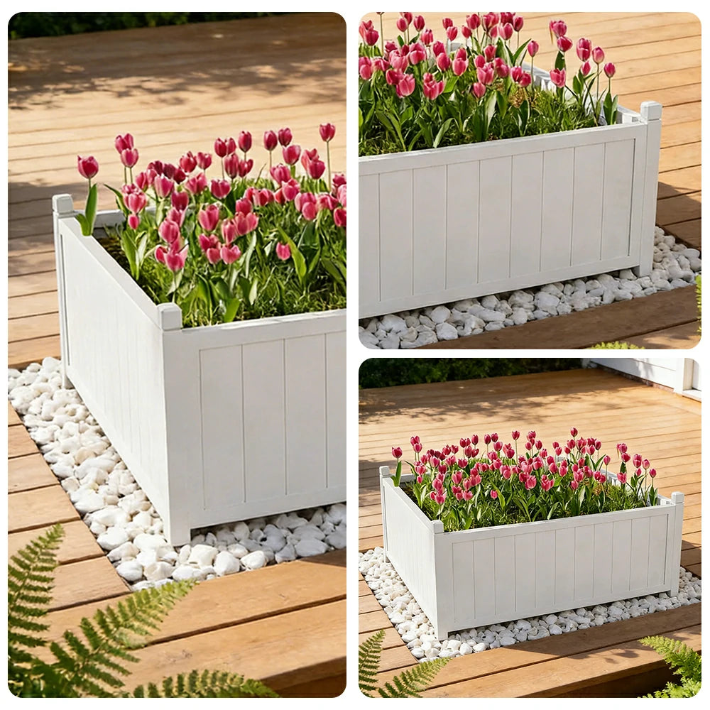 SOLARA 60/100cm Raised Planter Box Reinforced Frame Thickened Posts Heavy-Duty Outdoor Garden Bed - White
