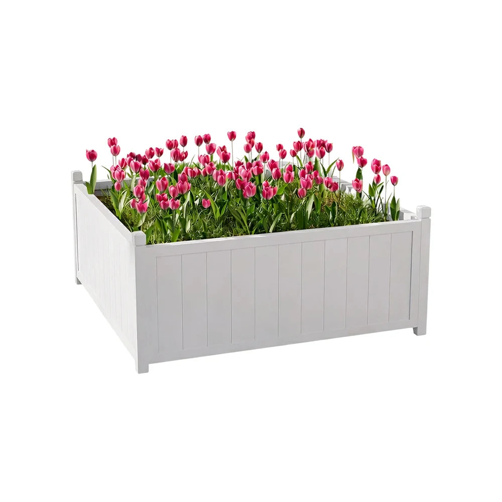 SOLARA 60/100cm Raised Planter Box Reinforced Frame Thickened Posts Heavy-Duty Outdoor Garden Bed - White