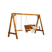SOLARA Outdoor Swing Chair Heavy-Duty Load Support Solid Wood Frame Stainless Steel Hooks Patio Use - Brown