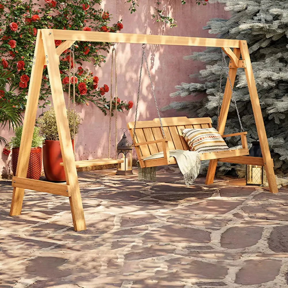 SOLARA Outdoor Swing Chair Heavy-Duty Load Support Solid Wood Frame Stainless Steel Hooks Patio Use - Yellow