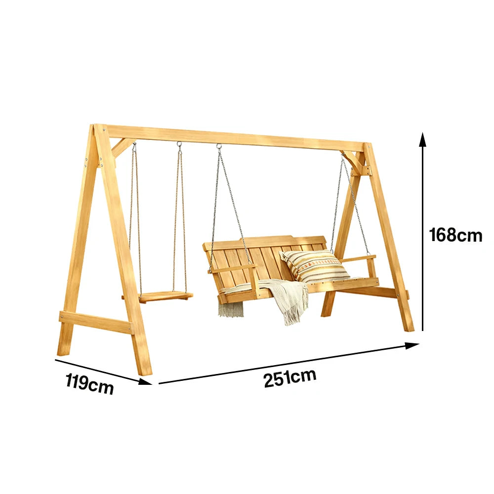 SOLARA Outdoor Swing Chair Heavy-Duty Load Support Solid Wood Frame Stainless Steel Hooks Patio Use - Yellow