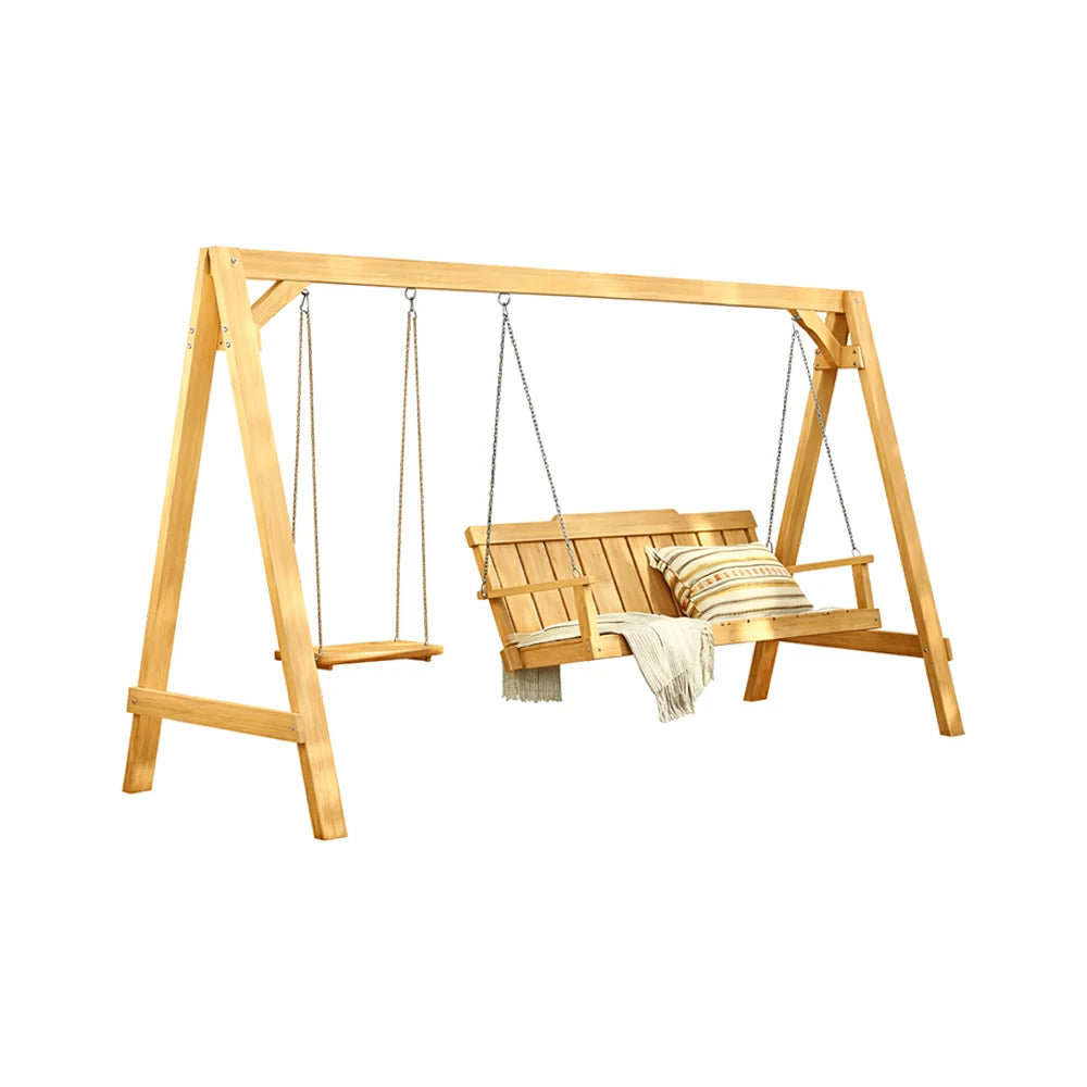 SOLARA Outdoor Swing Chair Heavy-Duty Load Support Solid Wood Frame Stainless Steel Hooks Patio Use - Yellow