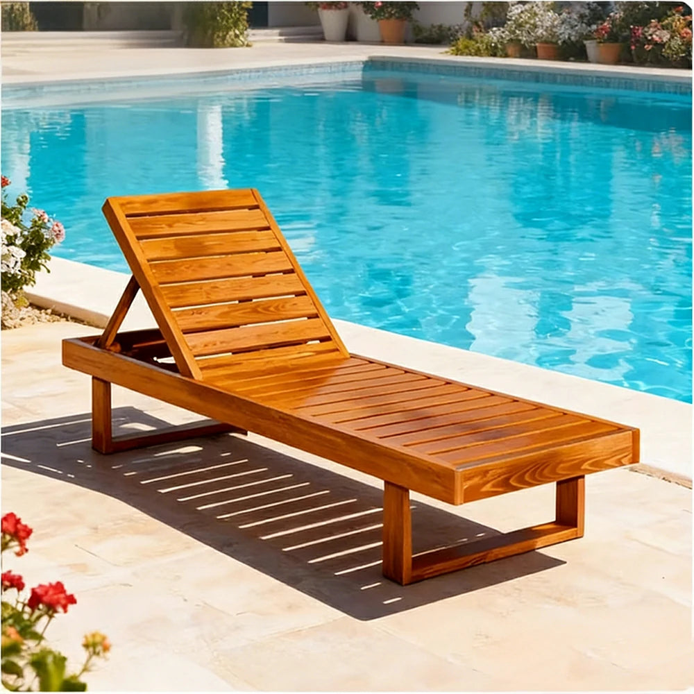 SOLARA Outdoor Reclining Sun Lounger - Multi-Position Adjustable Backrest, Premium Hardwood Construction, Weather-Resistant Finish - Yellow