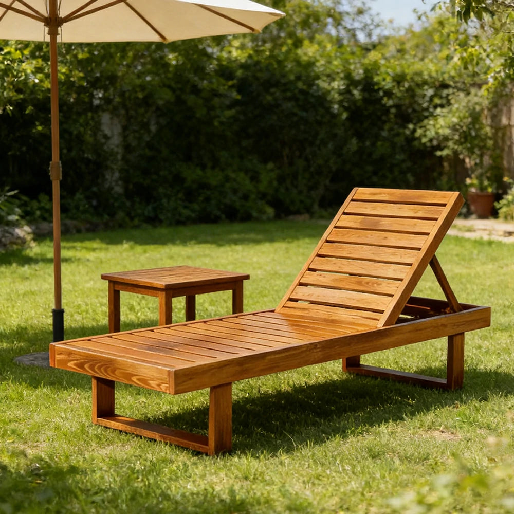 SOLARA Outdoor Reclining Sun Lounger - Multi-Position Adjustable Backrest, Premium Hardwood Construction, Weather-Resistant Finish - Yellow