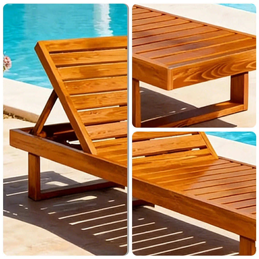 SOLARA Outdoor Reclining Sun Lounger - Multi-Position Adjustable Backrest, Premium Hardwood Construction, Weather-Resistant Finish - Yellow