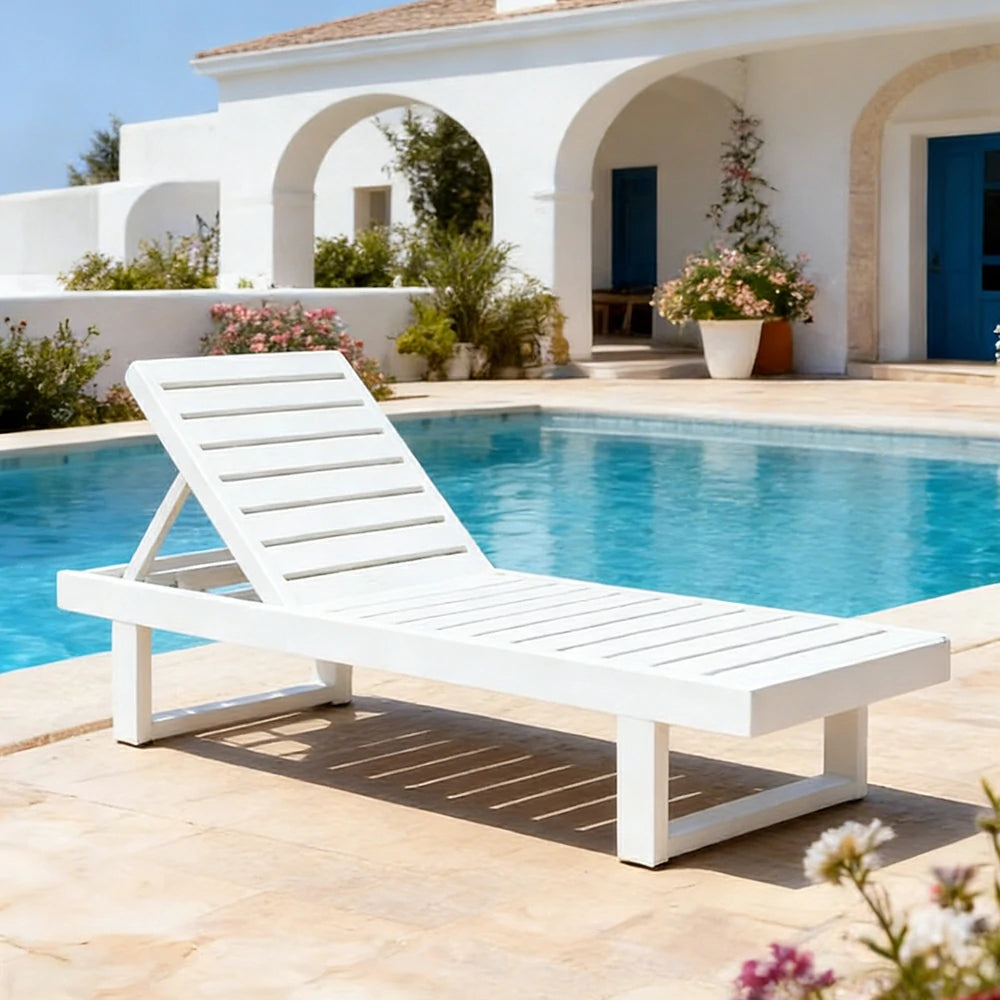 SOLARA Outdoor Reclining Sun Lounger - Multi-Position Adjustable Backrest, Premium Hardwood Construction, Weather-Resistant Finish - White
