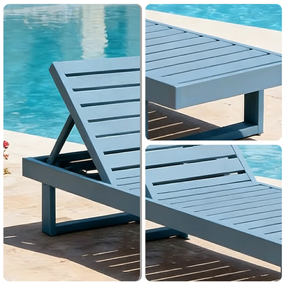 SOLARA Outdoor Reclining Sun Lounger - Multi-Position Adjustable Backrest, Premium Hardwood Construction, Weather-Resistant Finish - Blue