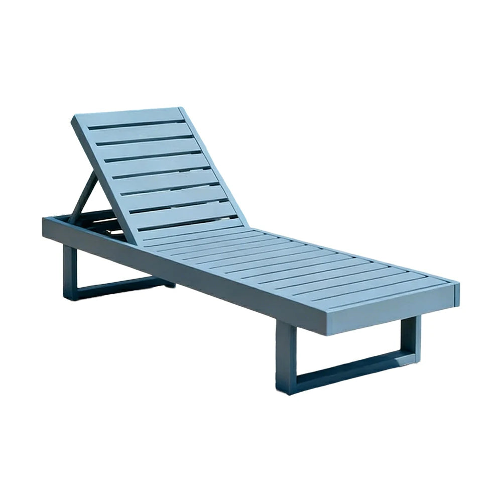 SOLARA Outdoor Reclining Sun Lounger - Multi-Position Adjustable Backrest, Premium Hardwood Construction, Weather-Resistant Finish - Blue