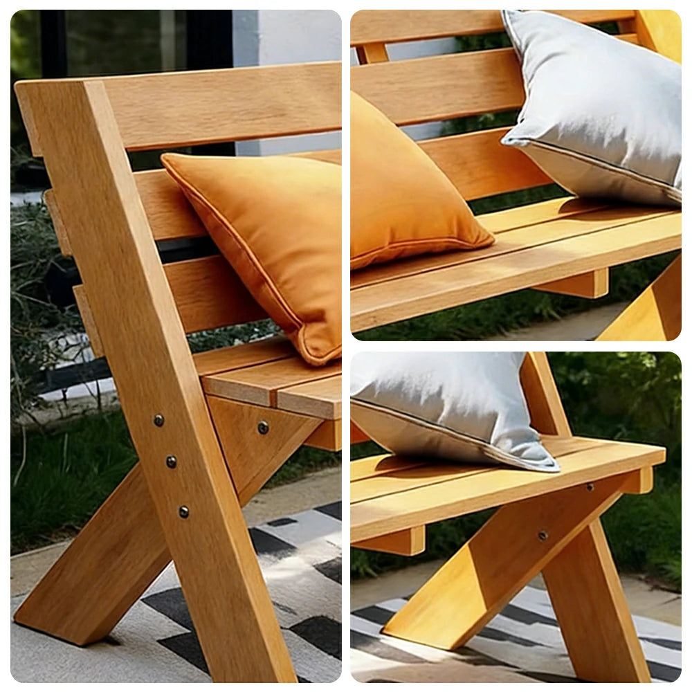 SOLARA 120/150cm Outdoor Two-Seater Bench - Heavy-Duty Solid Hardwood Construction, Reinforced X-Frame Support, Weather-Resistant Finish - Yellow