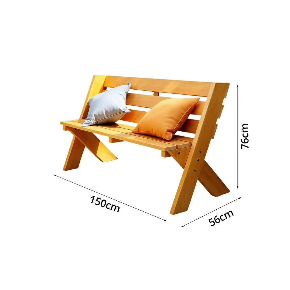 SOLARA 120/150cm Outdoor Two-Seater Bench - Heavy-Duty Solid Hardwood Construction, Reinforced X-Frame Support, Weather-Resistant Finish - Yellow
