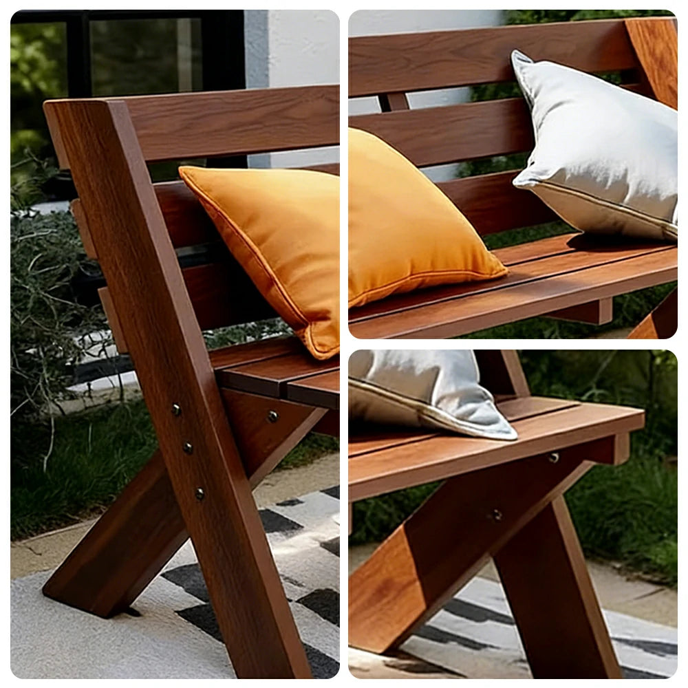 SOLARA 120/150cm Outdoor Two-Seater Bench - Heavy-Duty Solid Hardwood Construction, Reinforced X-Frame Support, Weather-Resistant Finish - Brown