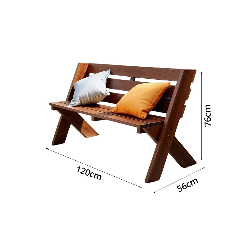 SOLARA 120/150cm Outdoor Two-Seater Bench - Heavy-Duty Solid Hardwood Construction, Reinforced X-Frame Support, Weather-Resistant Finish - Brown