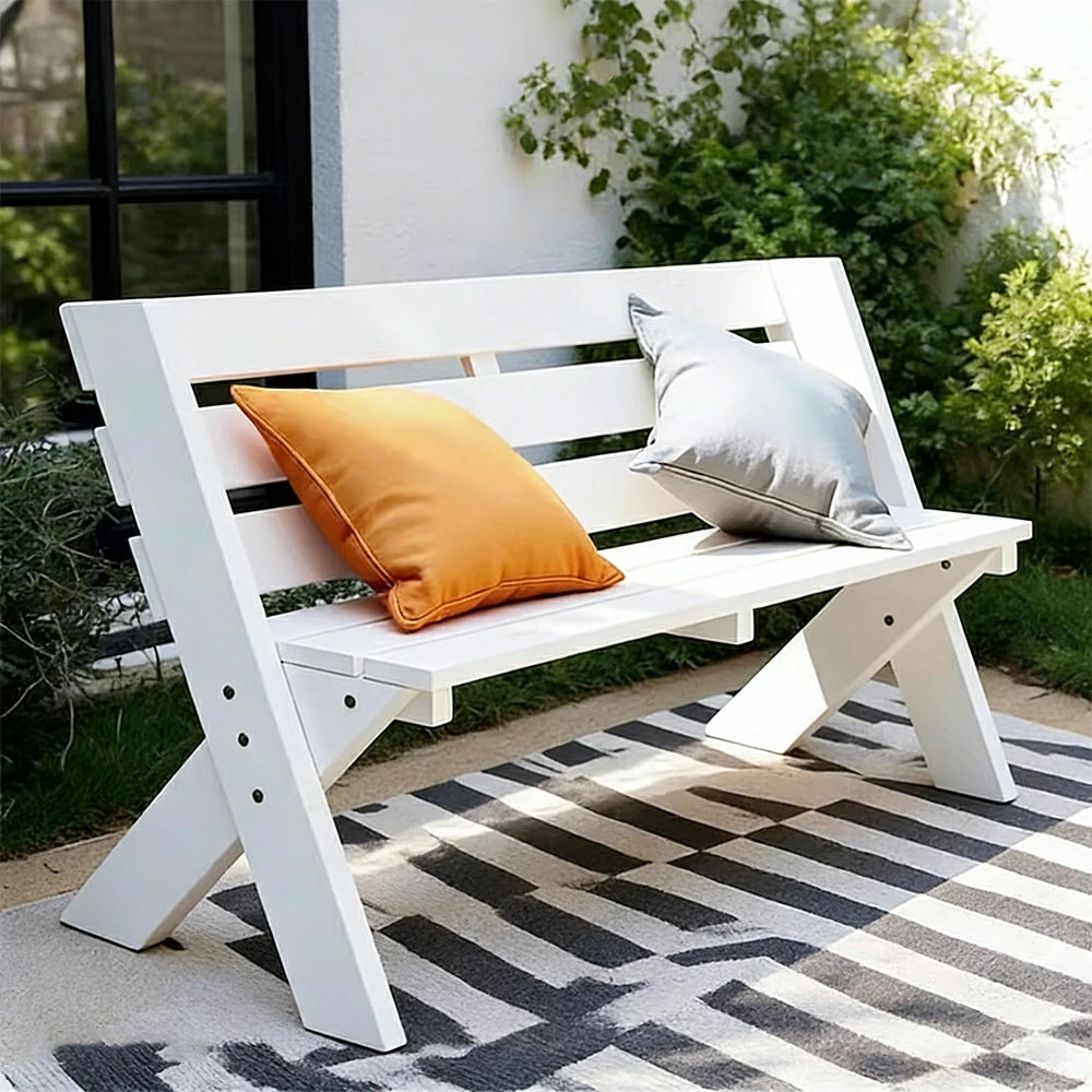 SOLARA 120/150cm Outdoor Two-Seater Bench - Heavy-Duty Solid Hardwood Construction, Reinforced X-Frame Support, Weather-Resistant Finish - White