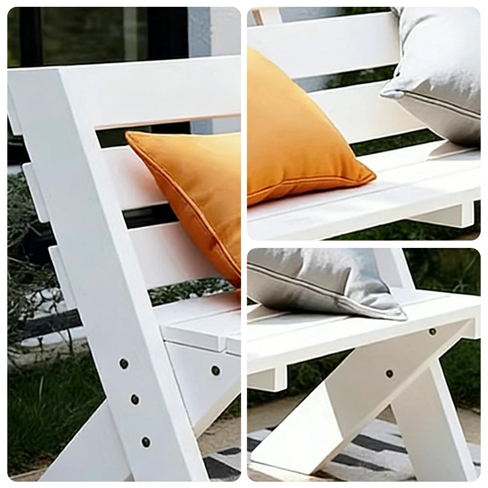 SOLARA 120/150cm Outdoor Two-Seater Bench - Heavy-Duty Solid Hardwood Construction, Reinforced X-Frame Support, Weather-Resistant Finish - White