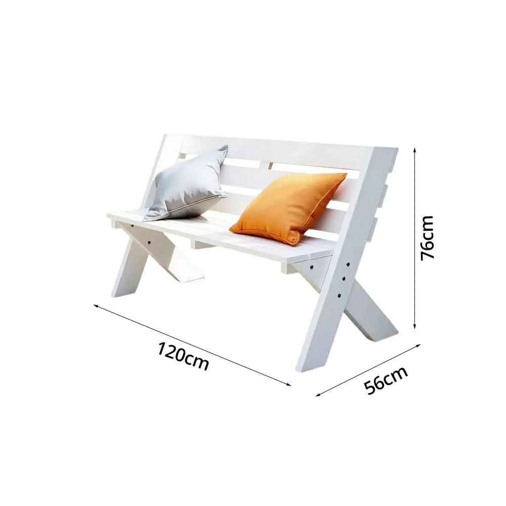 SOLARA 120/150cm Outdoor Two-Seater Bench - Heavy-Duty Solid Hardwood Construction, Reinforced X-Frame Support, Weather-Resistant Finish - White