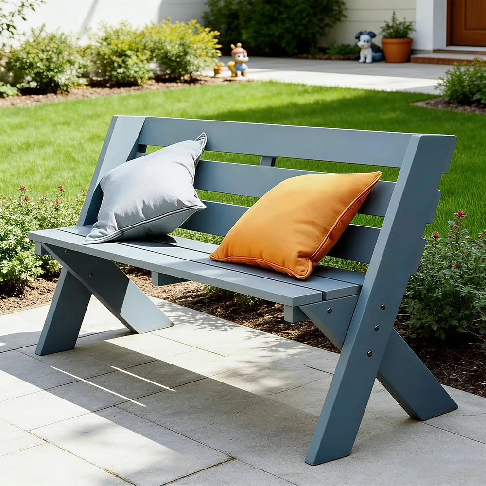 SOLARA 120/150cm Outdoor Two-Seater Bench - Heavy-Duty Solid Hardwood Construction, Reinforced X-Frame Support, Weather-Resistant Finish - Blue