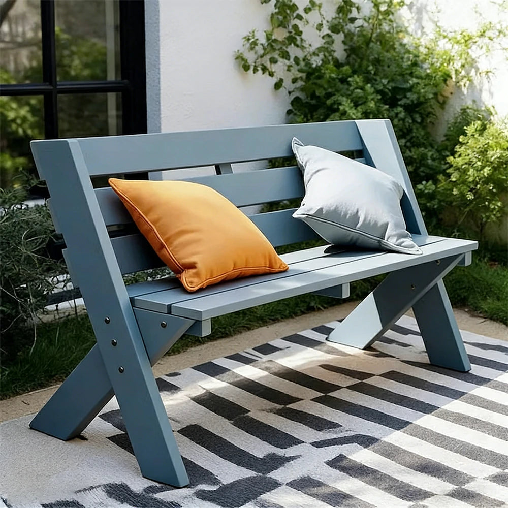 SOLARA 120/150cm Outdoor Two-Seater Bench - Heavy-Duty Solid Hardwood Construction, Reinforced X-Frame Support, Weather-Resistant Finish - Blue