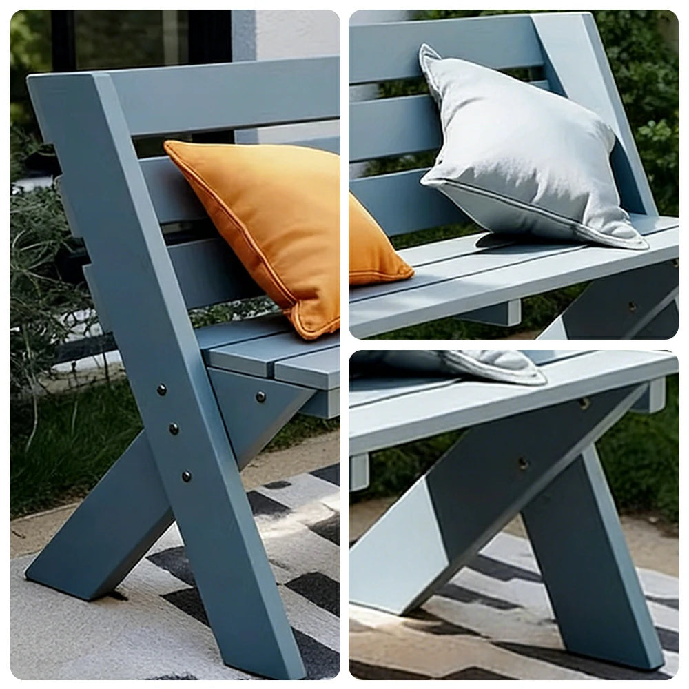 SOLARA 120/150cm Outdoor Two-Seater Bench - Heavy-Duty Solid Hardwood Construction, Reinforced X-Frame Support, Weather-Resistant Finish - Blue