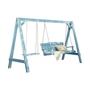 SOLARA Outdoor Swing Chair Heavy-Duty Load Support Solid Wood Frame Stainless Steel Hooks Patio Use - Blue
