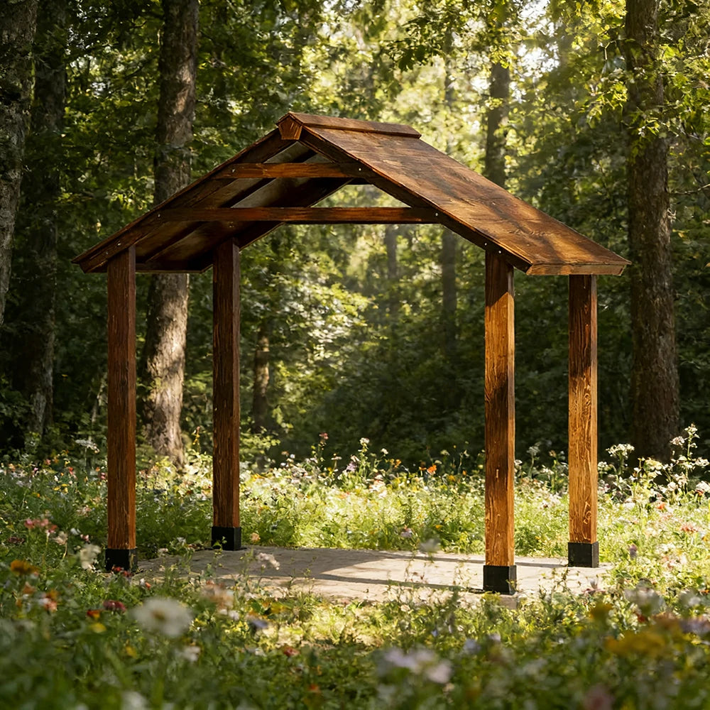 SOLARA Outdoor Garden Pavilion Water-Resistant Roof Solid Wood Frame Heavy-Duty Support Structure - Brown