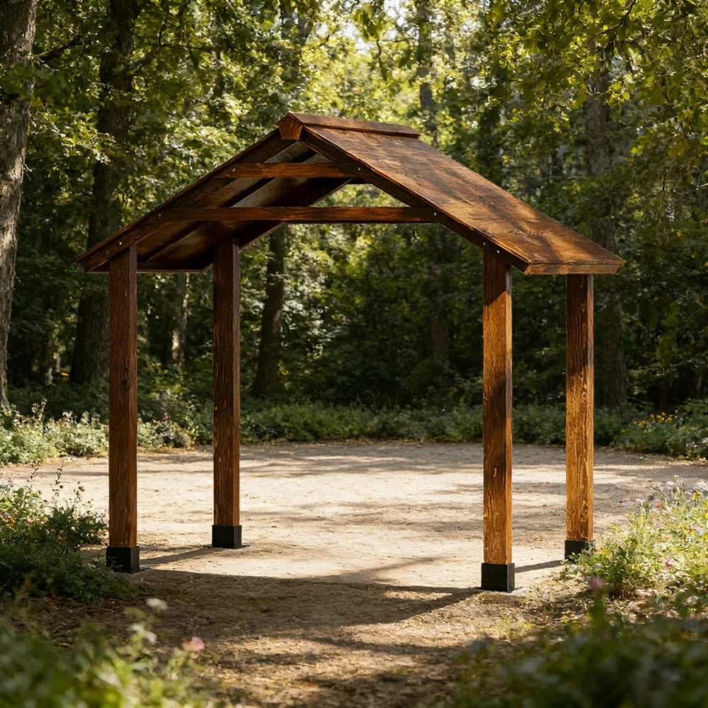 SOLARA Outdoor Garden Pavilion Water-Resistant Roof Solid Wood Frame Heavy-Duty Support Structure - Brown