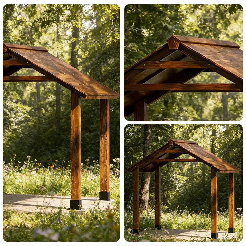 SOLARA Outdoor Garden Pavilion Water-Resistant Roof Solid Wood Frame Heavy-Duty Support Structure - Brown