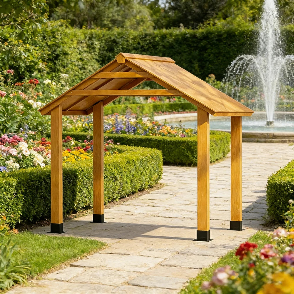 SOLARA Outdoor Garden Pavilion Water-Resistant Roof Solid Wood Frame Heavy-Duty Support Structure - Yellow